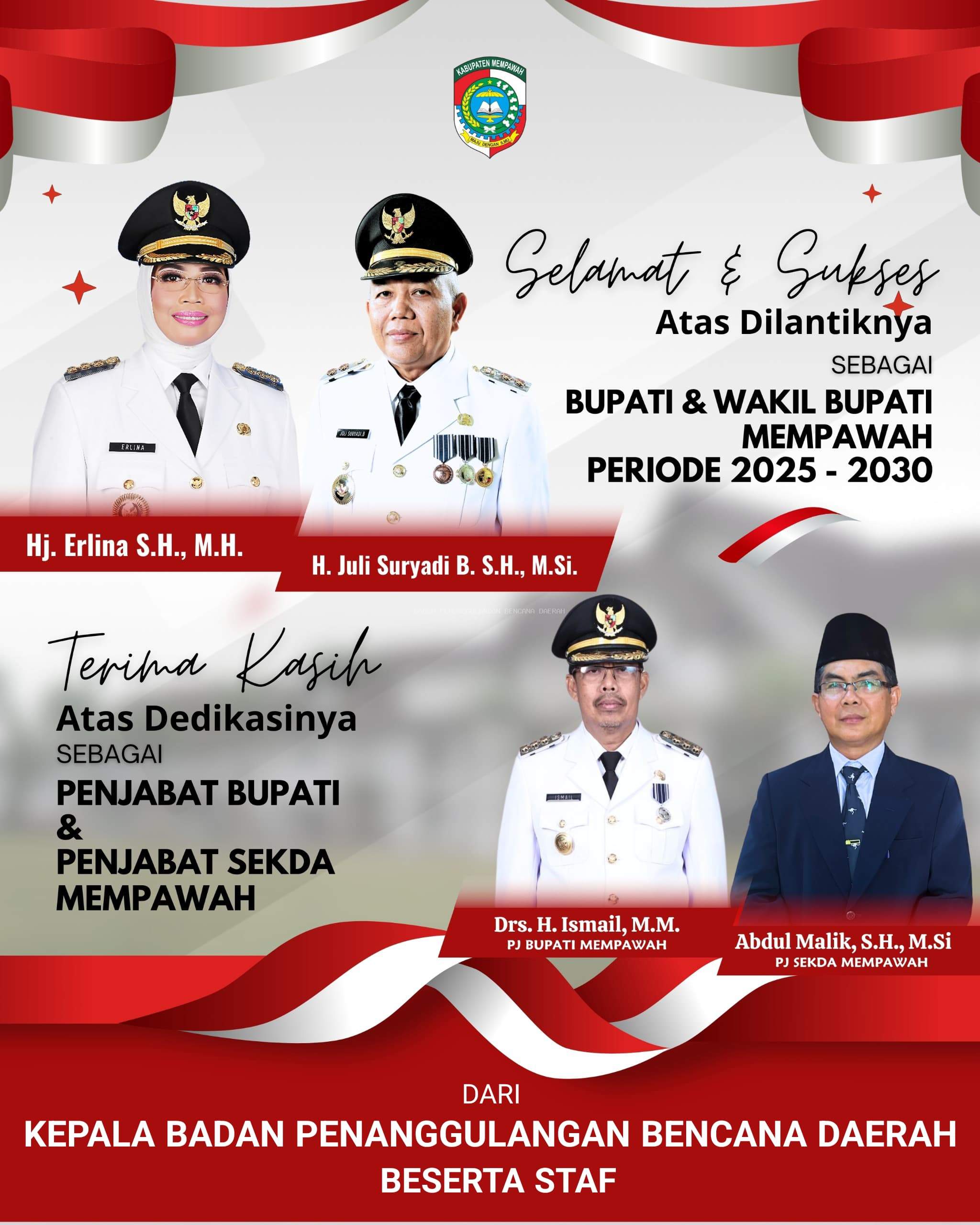 Selamat atas Pelantikan Bupati dan Wakil Bupati Mempawah Tahun 2025-2030